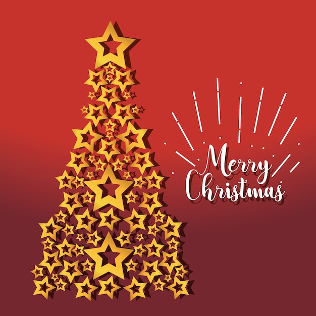 Vector merry christmas pine stars decoration