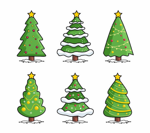 Merry Christmas Pine Tree Cartoon collectie set