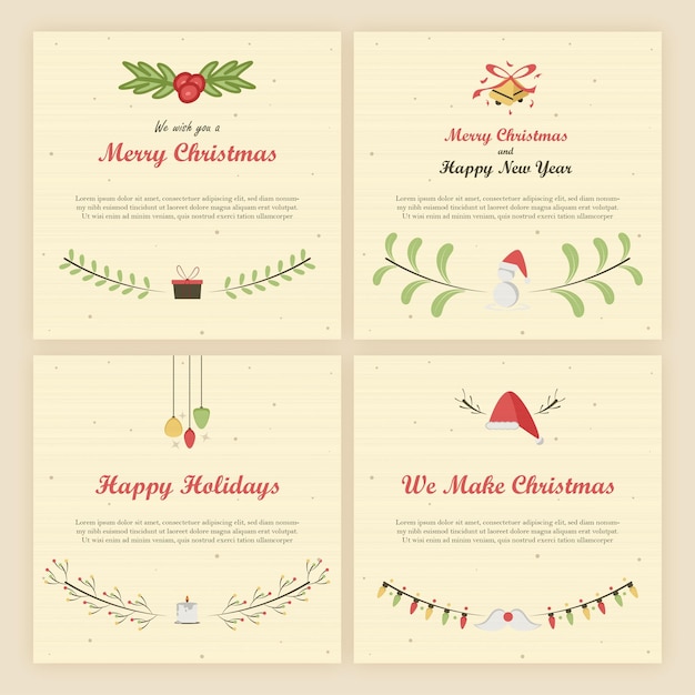 Merry christmas platte vectorillustratie, cadeaubon, poster promotie, sociale media sjabloon