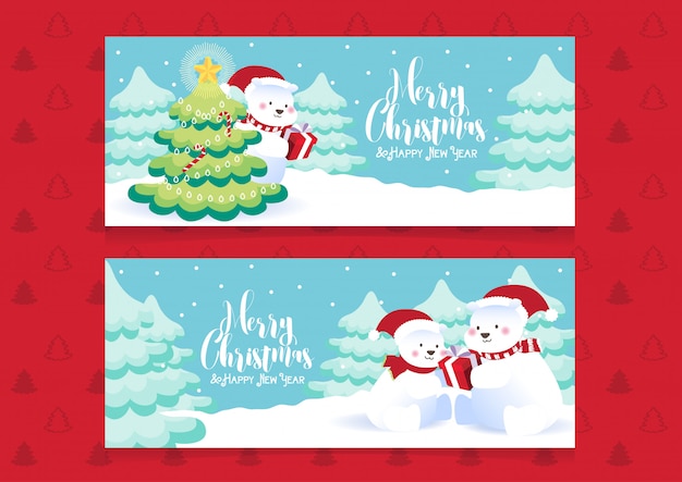 merry christmas polar bears gift illustration banner