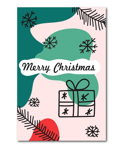 Merry christmas postcard in doodle style