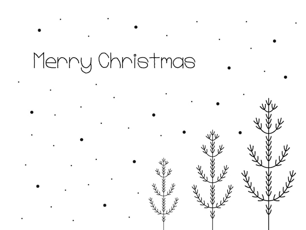 Vector merry christmas postcard with christmas trees minimalism simple vector illustration black and white snow scandinavian