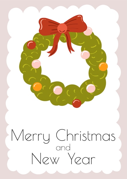 Merry Christmas poster met krans. Vector illustratie.