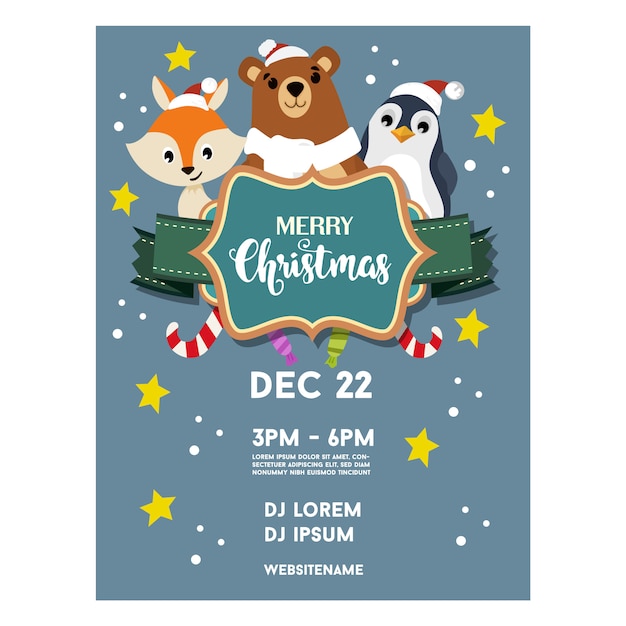 Merry christmas poster template cute animal