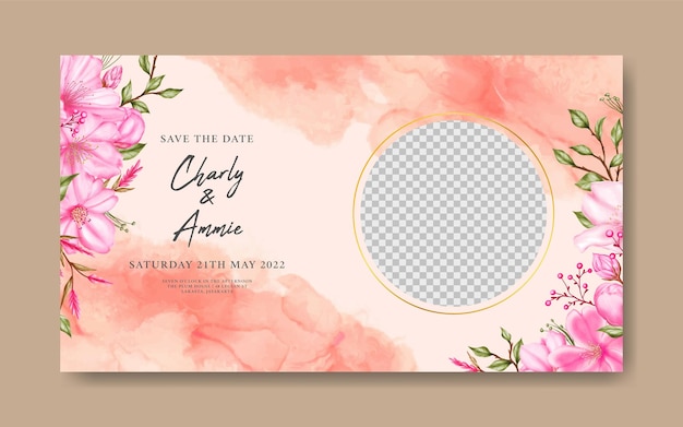 Merry christmas poster template with watercolor flower background