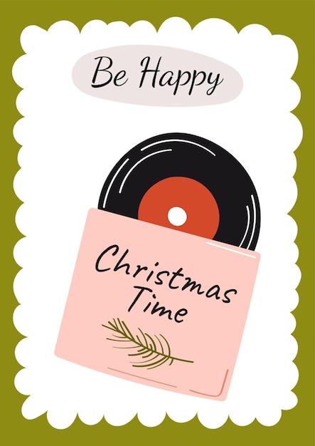 Merry Christmas poster with an inscription and vinyl on a white background. Vector illustration.