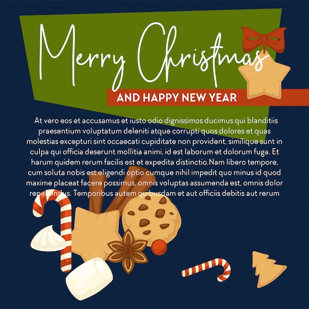 Merry christmas poster with text sample and symbols