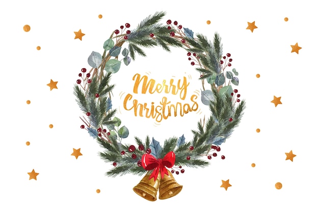 Vector merry christmas quote in a pine leaves wreath