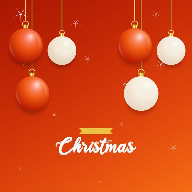 Vector merry christmas red background with white and red hanging balls horizontal christmas posters greeting cards vector illustration