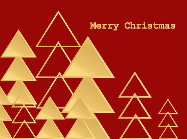 Merry christmas red card with golden geometric fir trees