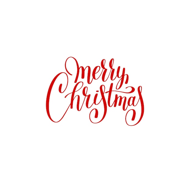 Merry christmas red handwritten lettering inscription holiday logo text phrase typography