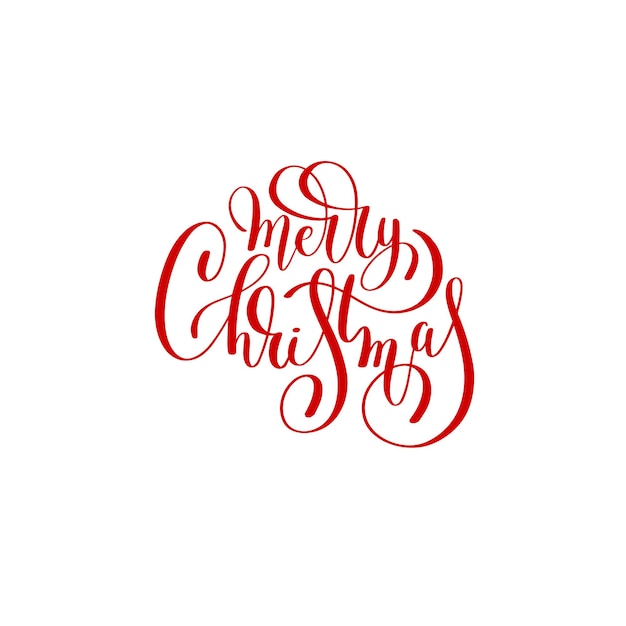 Merry christmas red handwritten lettering inscription logo holiday phrase typography