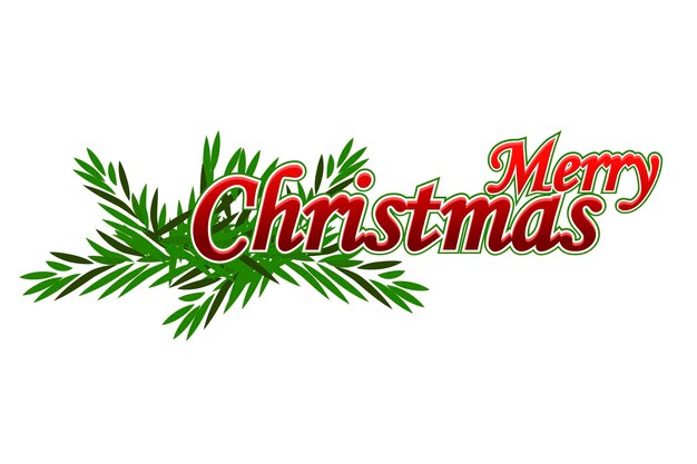 Merry Christmas red text with tree branch Vector holiday illustration element