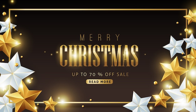 Merry christmas sale background Decorated with Gold and silver Stars.