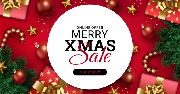 Merry christmas sale banner design illustration