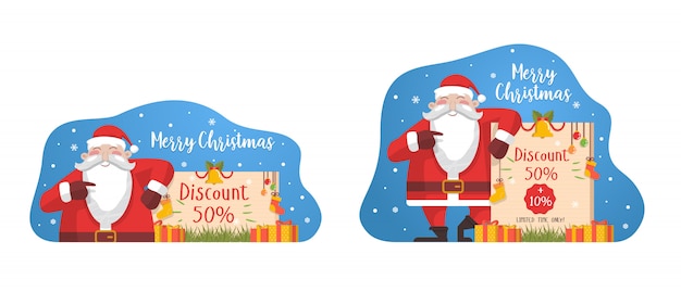 Счастливого Рождества Продажа баннер с характером Санта-Клауса