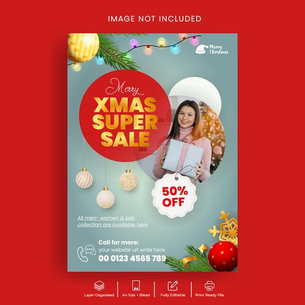 Merry christmas sale flyer template background design