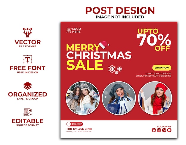 Vector merry christmas sale instagram post design winter fashion sale instagram post template