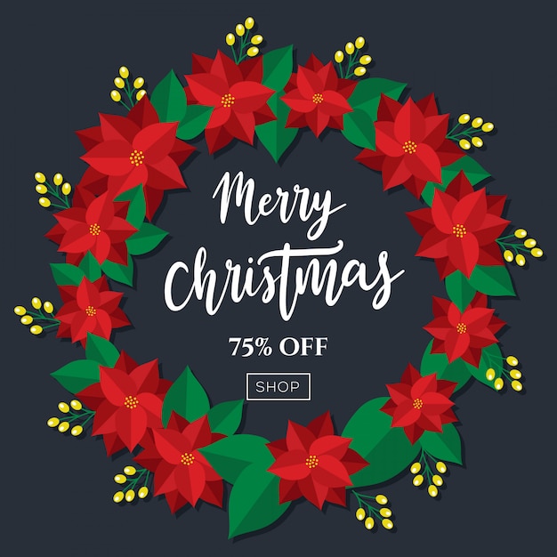 Vector merry christmas sale korting tag poster krans ontwerp