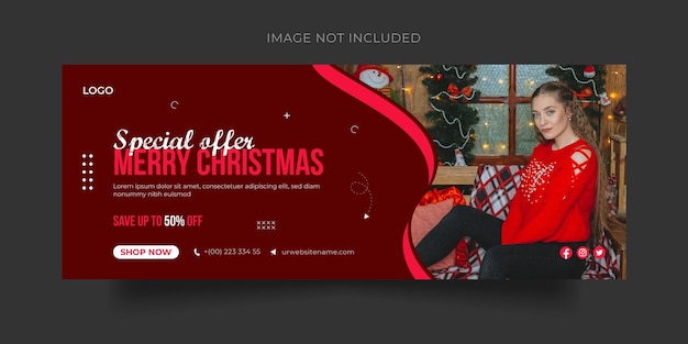 Merry Christmas sale offer and Facebook cover page template