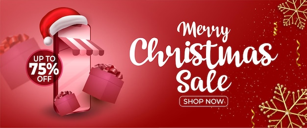 Merry christmas sale poster design with discount special offer