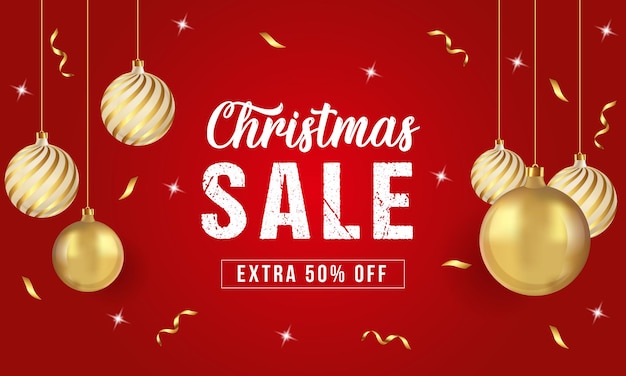 Merry Christmas sale promotion poster banner with christmas decoration