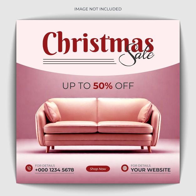 Merry Christmas sale promotion poster banner with furniture