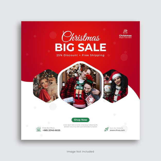 Merry christmas sale social media post design or instagram post template premium vector