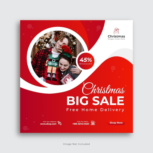 Merry Christmas sale social media post design or instagram post template Premium Vector