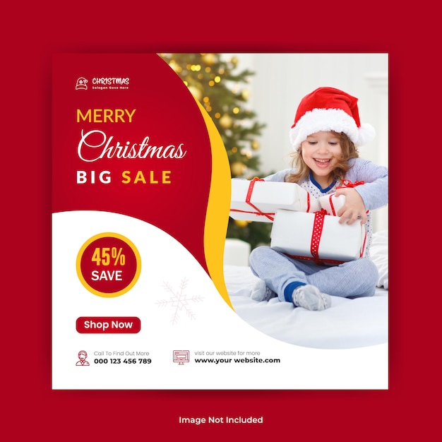 Merry christmas sale social media post design or web banner post template