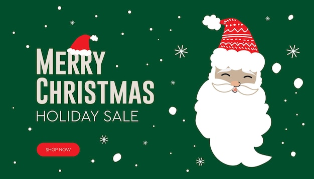 Merry Christmas sale, web banner. Santa Claus doodle style, vector illustration