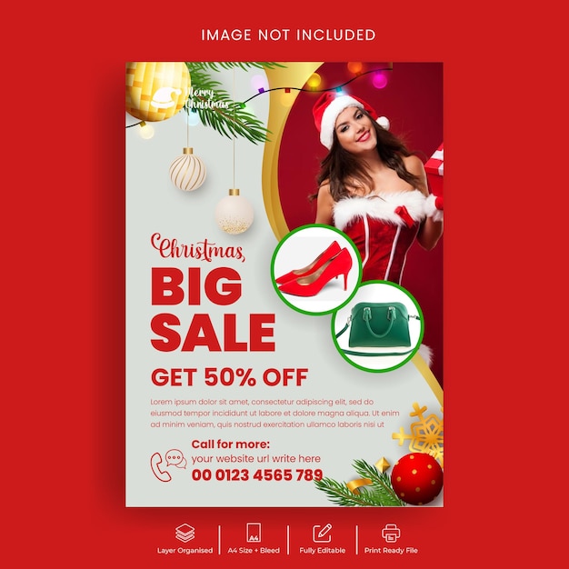 Merry Christmas sales poster template with creative and modern design