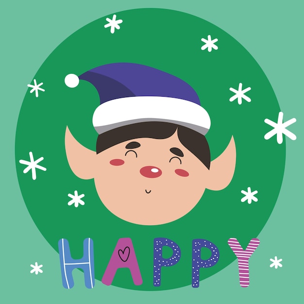 Merry Christmas Santa Claus Elf hoofd gezicht pictogram paarse hoed Nieuwjaar Cute cartoon grappige kawaii baby karakter platte ontwerp groene achtergrond vectorillustratie Eps