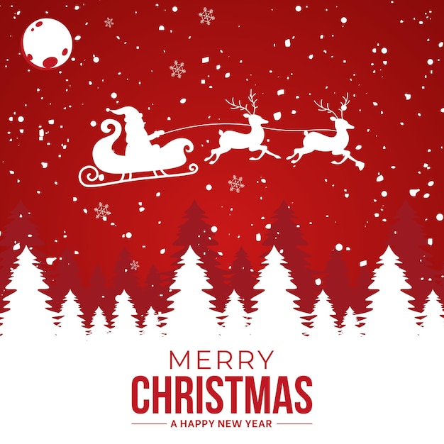 Vector merry christmas and  santa claus riding a sleigh