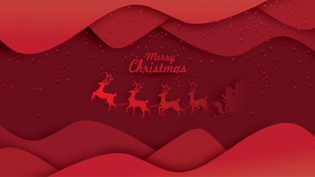Merry christmas santa claus on the sky with reindeer sleigh