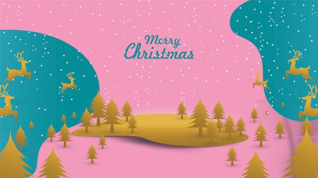 Merry christmas santa claus on the sky with reindeer sleigh