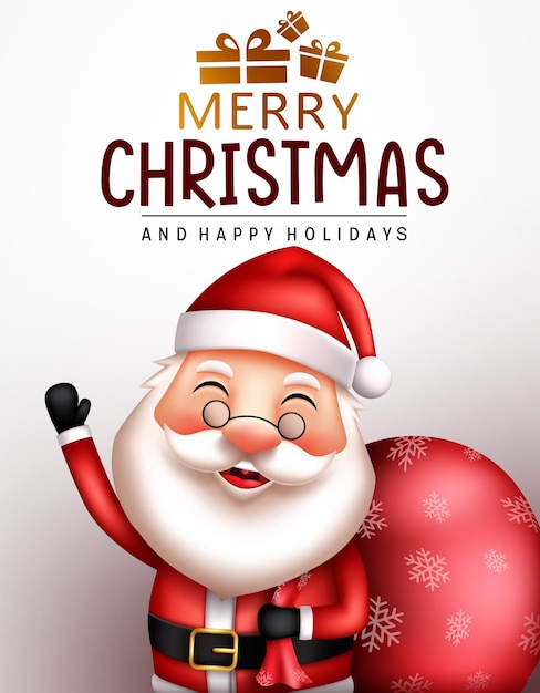 Merry christmas santa vector design Merry christmas text with friendly and happy santa claus