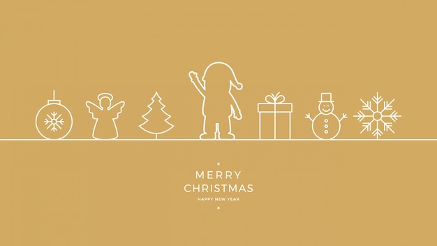 merry christmas santa wave line icon card golden background