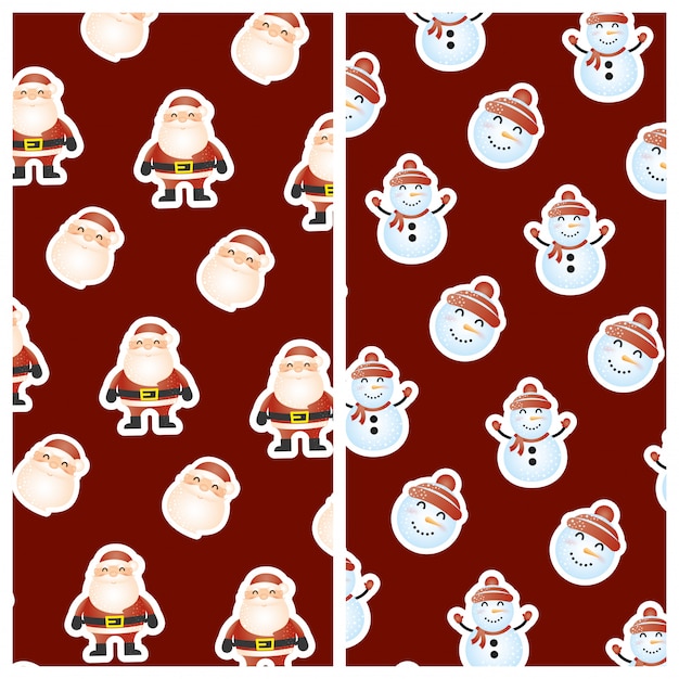 merry christmas scene with santa claus and snowman pattern