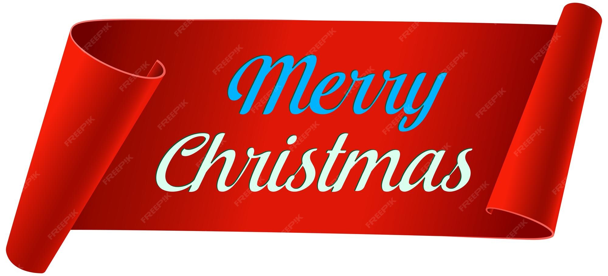 Premium Vector | Merry christmas scroll paper banner red paper ribbon ...