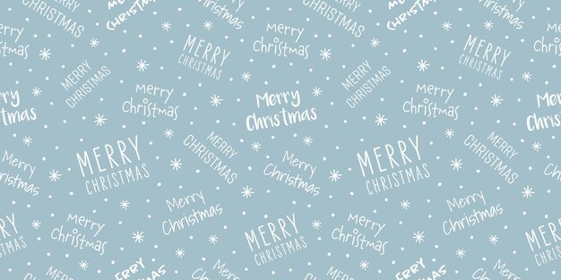 Vector merry christmas seamless pattern blue background with handwritten lettering