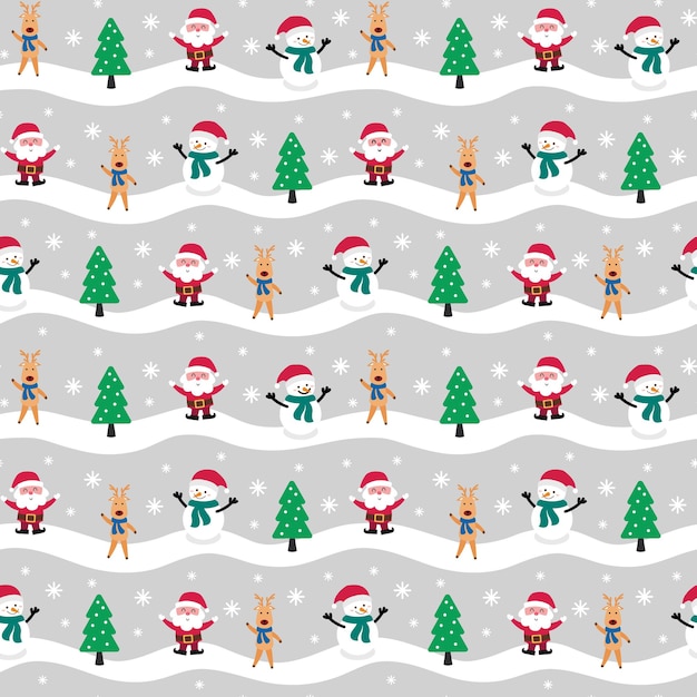 Vector merry christmas seamless pattern with santa claus and friends