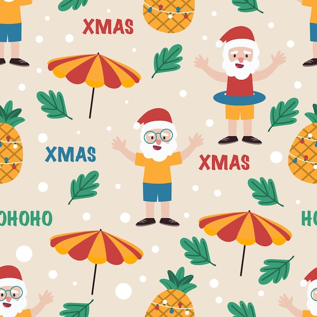 Vector merry christmas seamless pattern with santa claus and friends