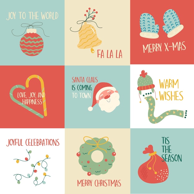 Merry christmas set of badge label design with lettering