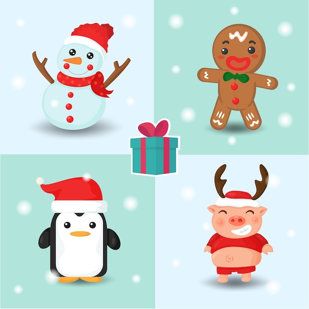 Merry Christmas. Set of cute christmas characters.