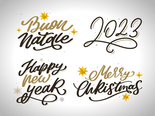 Vector merry christmas set gelukkig nieuwjaar typografie belettering badge emblemen citaten set collectie vector l