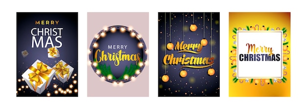 Merry Christmas set posters of flyers wenskaarten ontwerpen met boomtak en kerstbal