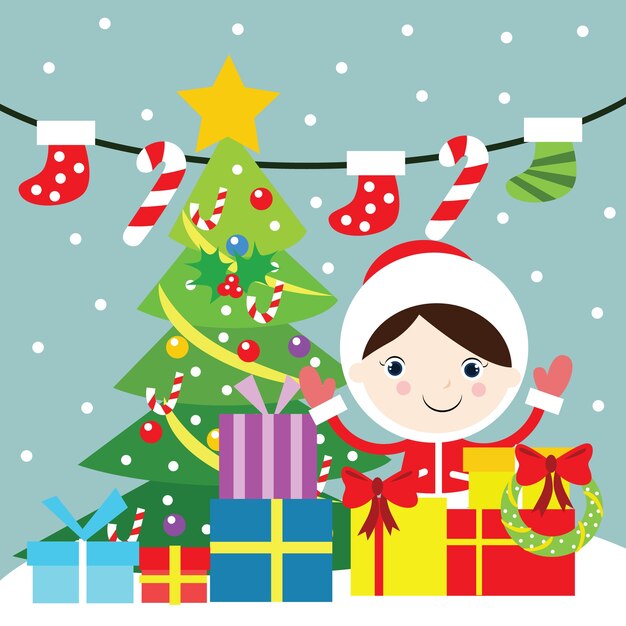 Vector merry christmas snow holiday season cartoon character