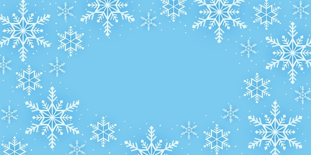 Merry christmas, snowflakes pattern background, snow falling banner with copy space, paper art style