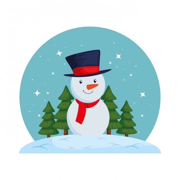 Vector merry christmas snowman in ice scape